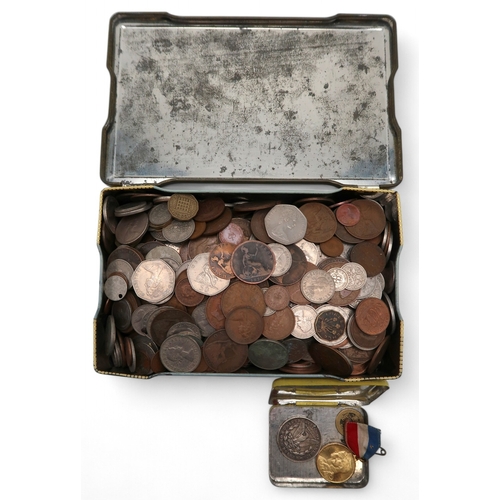 450 - A quantity of GB decimal coins in a tin biscuit box