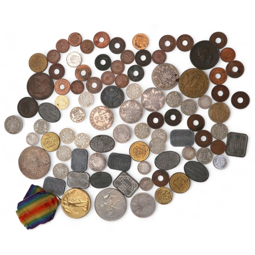 454 - A lot comprising various British and European coins, church tokens etc