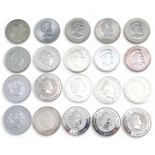 456 - A lot comprising various silver 1oz coins to include Liberty Dollars, Britannia Crowns etc (29)