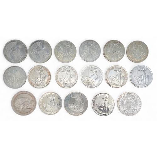 456 - A lot comprising various silver 1oz coins to include Liberty Dollars, Britannia Crowns etc (29)