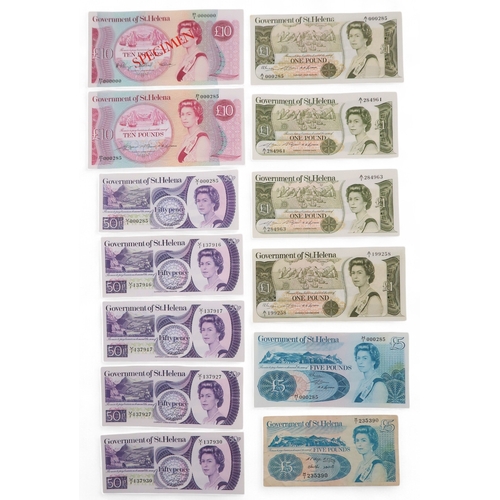 457 - Elizabeth II (1952-2022) Government of Saint Helena A lot comprising bank notes to include a £10 Spe... 