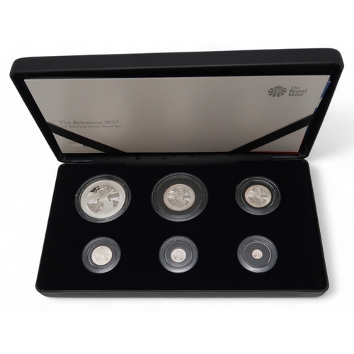 353 - Britannia six coin silver proof set Royal Mint 2017 1 oz, 1/2 oz, 1/4 oz, 1/10 oz, 1/20 oz, 1/40 oz ... 