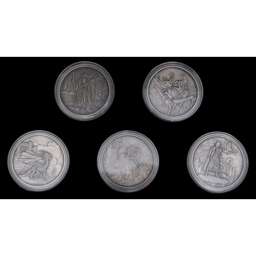 357 - Celtic Lore a set of five limited edition silver 1 oz coins  featuring the artwork of Howard David J... 