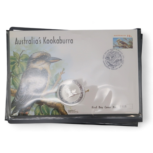 364 - Kookaburra 1 oz silver coins (59) with two Kookaburra collector's cases approximate weight 1600 gram... 