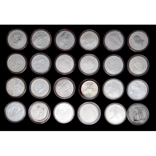 368 - A lot comprising 144 1 oz silver coins various designs in a wood collector's case approximate weight... 