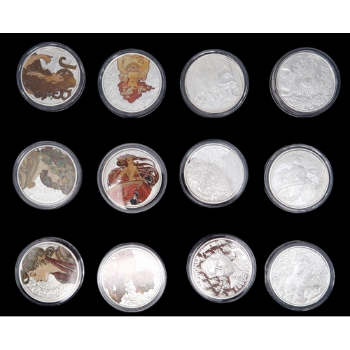 369 - A lot comprising 36 silver 1 oz coins approximate weight 1000 grams in a collector's box