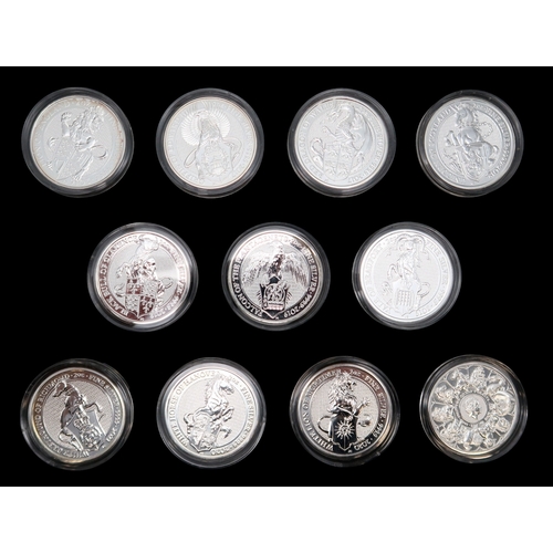 370 - The Queen's Beasts a set of 10 2 oz silver coins together with a silver 2 oz £5