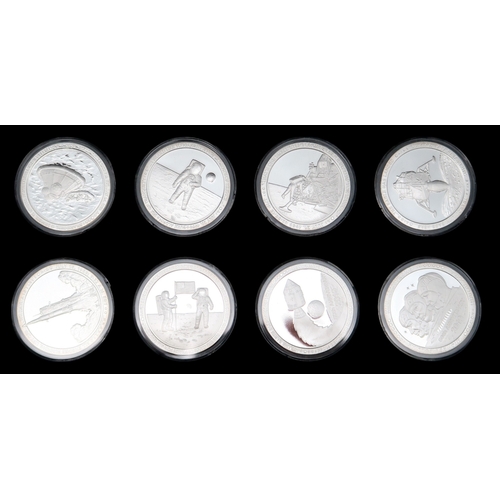 374 - A lot comprising various commemorative silver coin sets with Apollo II, World Of Dragons etc, 30 coi... 