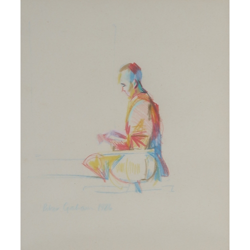 982 - † PETER GRAHAM ROI RSW (SCOTTISH B.1959) SEATED FIGURES, THAILAND Crayon on buff paper, signed lower... 