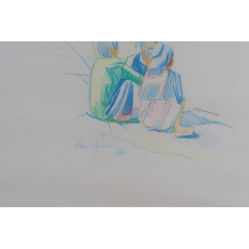 982 - † PETER GRAHAM ROI RSW (SCOTTISH B.1959) SEATED FIGURES, THAILAND Crayon on buff paper, signed lower... 