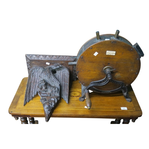 13 - A lot comprising a late 19th century oak wall shelf carved in the form of an eagle, a John Finlay &a... 