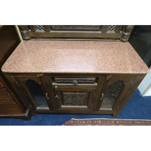 27 - A 20th century hardwood mirror back hall stand with marble top over single drawer, cabinet door flan... 