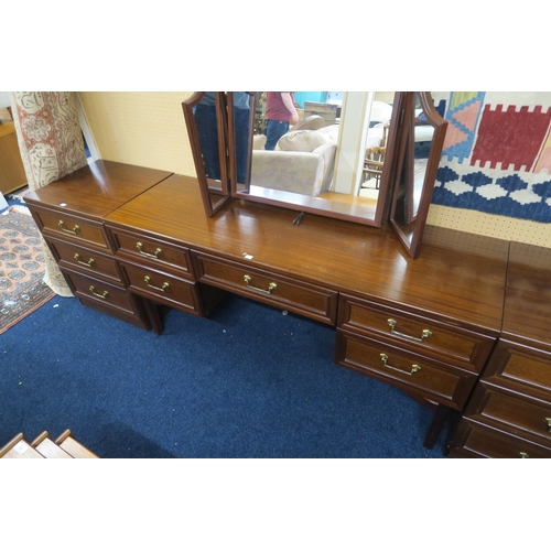 61 - A large 20th century mahogany veneered bedroom suite consisting mirror backed dressing table, 128cm ... 