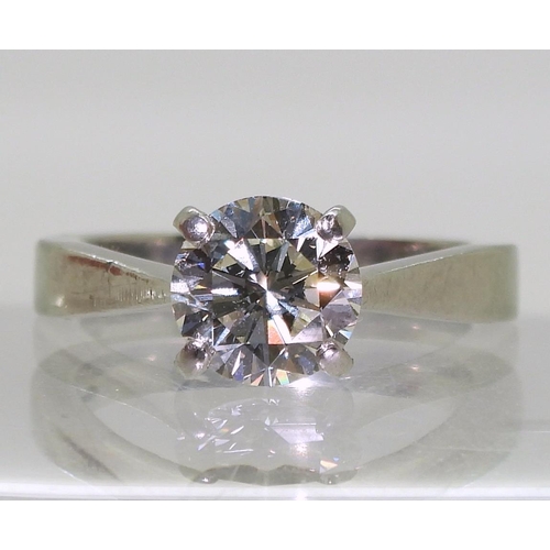 741 - A platinum diamond solitaire, set with a estimated approx 1.3ct brilliant cut diamond, the diamond h... 