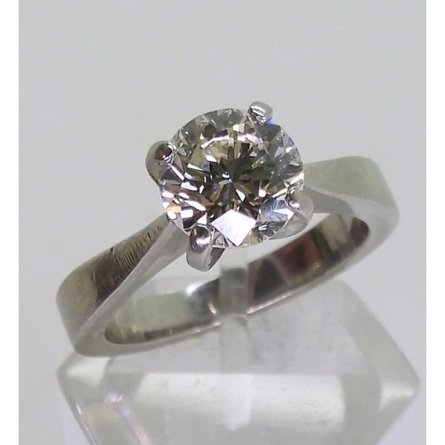 741 - A platinum diamond solitaire, set with a estimated approx 1.3ct brilliant cut diamond, the diamond h... 