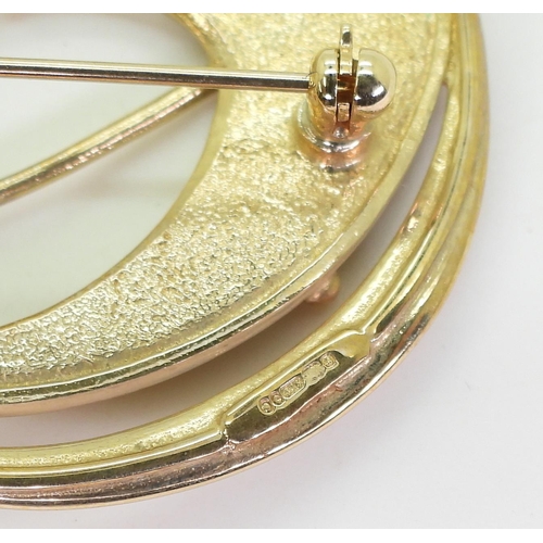 758 - A 9ct gold Ola Gorie Macintosh inspired brooch, diameter 3.5cm, weight 10gms