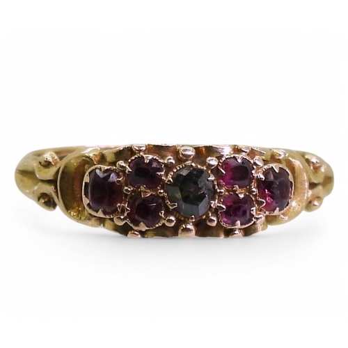 780 - An 18ct gold vintage ruby and rose cut diamond ring, with Birmingham hallmarks for 1864, size L, wei... 