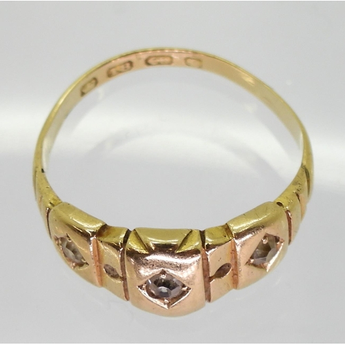 790 - A Victorian 18ct gold three stone diamond ring, with Birmingham hallmarks for 1884, size P1/2, weigh... 