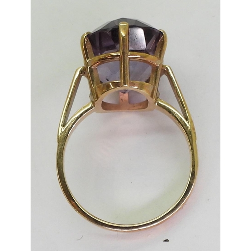 795 - A 9ct gold amethyst set ring, size of the amethyst 16.1mm x 12.4mm x 9.6mm, finger size P1/2, weight... 