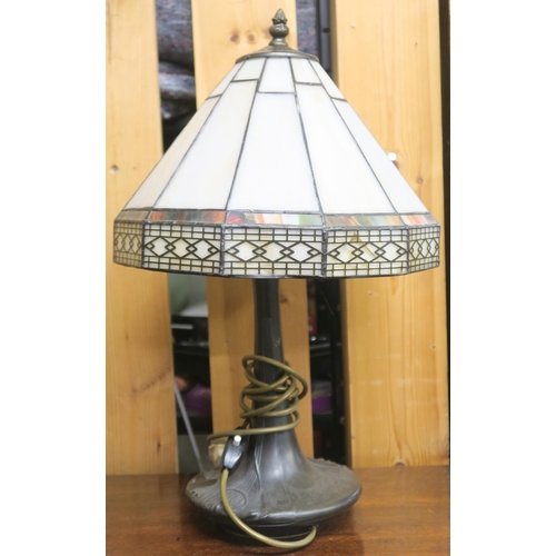 86 - A 20th century opaque glass Tiffany style table lamp with shaped bronzed base, 47cm high x 31cm diam... 