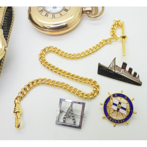 897 - A gold plated Waltham half hunter pocket watch, a Sekonda watch, a ladies Lorus and a further fashio... 