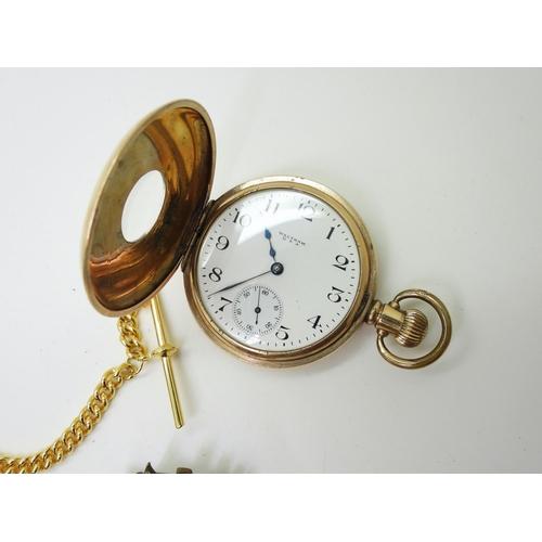 897 - A gold plated Waltham half hunter pocket watch, a Sekonda watch, a ladies Lorus and a further fashio... 