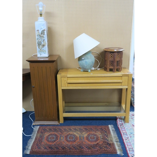 94 - A lot comprising a contemporary single drawer hall table, CD cabinet, small Moorish style occasional... 