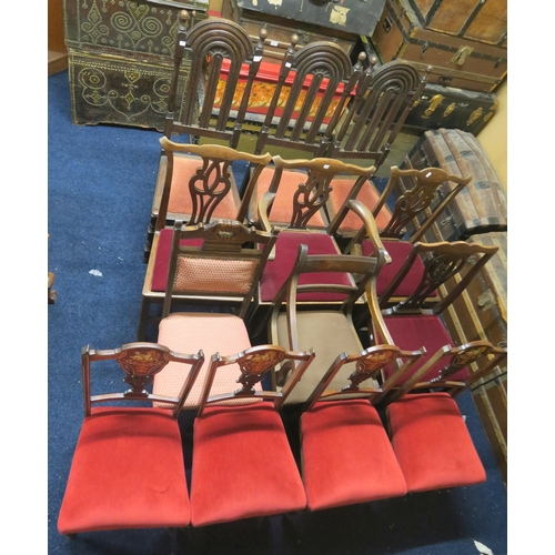 96 - A large mixed lot comprising a set of three high back chairs, three dining chairs, three assorted di... 