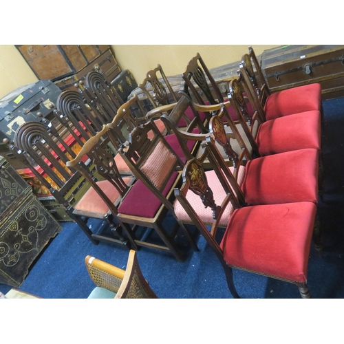 96 - A large mixed lot comprising a set of three high back chairs, three dining chairs, three assorted di... 