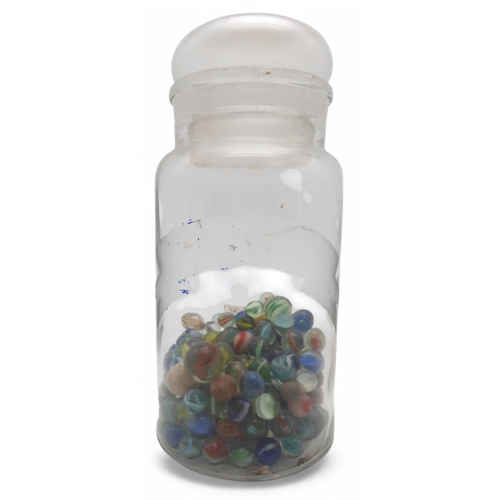 524 - A collection of glass marbles, contained in a vintage glass sweetie jar, approx. 28cm in height