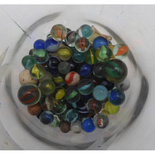 524 - A collection of glass marbles, contained in a vintage glass sweetie jar, approx. 28cm in height