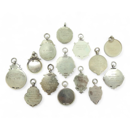 555 - Assorted 1920s/30s-era hallmarked silver football fob medals, to include Lothian Amateur Football As... 