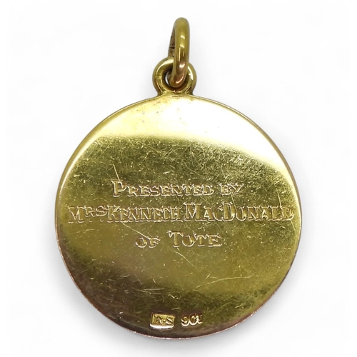 563 - A 9ct gold Skye Gathering 1928 Champion's medal, maker's mark 