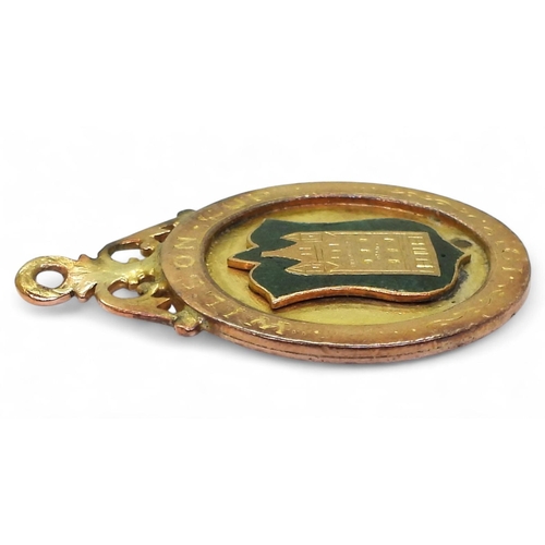 567 - Patrick Callaghan of Hibernian F.C. - a 9ct gold and enamel Wilson Cup 1913 fob medal by Duncan, Edi... 