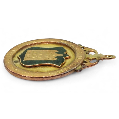 567 - Patrick Callaghan of Hibernian F.C. - a 9ct gold and enamel Wilson Cup 1913 fob medal by Duncan, Edi... 