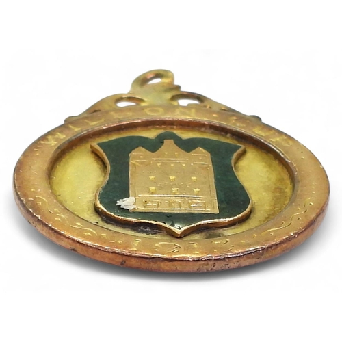 567 - Patrick Callaghan of Hibernian F.C. - a 9ct gold and enamel Wilson Cup 1913 fob medal by Duncan, Edi... 