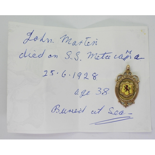 575 - James Martin of Caledonian F.C. - a 9ct gold and enamel Horton Cup winner's medal by J. McMenamin, 1... 