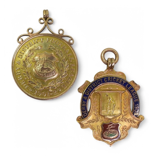 580 - A 9ct gold Derby & District Football League 1901-02 winner's medal by Vaighton & Sons, Birmi... 