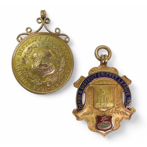 580 - A 9ct gold Derby & District Football League 1901-02 winner's medal by Vaighton & Sons, Birmi... 