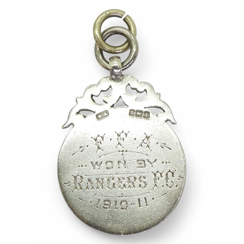 582 - Glasgow Rangers F.C. - a hallmarked silver fob medal by William Adams, Birmingham, 1910, engraved ve... 