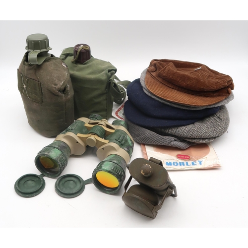 644 - Two WW2 Air Raid Warden's Brodie helmets, a webbing holster and assorted military field and medical ... 