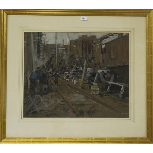 900 - JAMES KAY RSA RSW (SCOTTISH 1858-1942) CLYDE DOCKYARD Watercolour, signed lower right, 48 x 59cm Tit... 