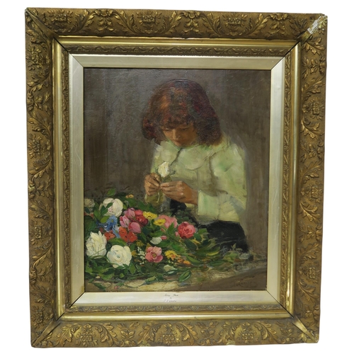 902 - JAMES ELDER CHRISTIE (SCOTTISH 1847-1914) MAKING POSIES Oil on canvas, signed lower right, 60 x 50cm... 