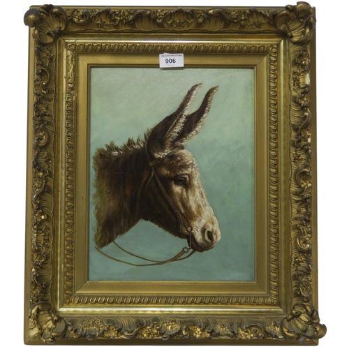 906 - 19th CENTURY SCHOOL PORTRAIT OF A DONKEY Oil on board, 33 x 66cm