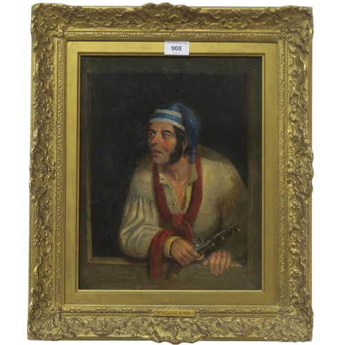 908 - ATTRIBUTED TO WILLIAM KIDD HRSA (SCOTTISH 1796-1863) PORTRAIT OF A MAN WITH PISTOL Oil on board, 38 ... 