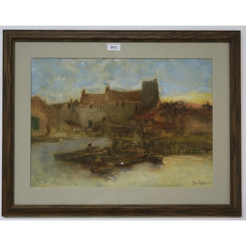 913 - JOHN TERRIS RI RSW (SCOTTISH 1865-1914) HARBOUR SCENE Watercolour, signed lower right, 36 ... 