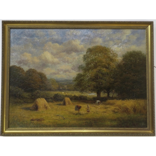 917 - W. NOEL JOHNSON (BRITISH act. 1887-1914) HAYFIELD Oil on canvas, signed lower left, dated ... 