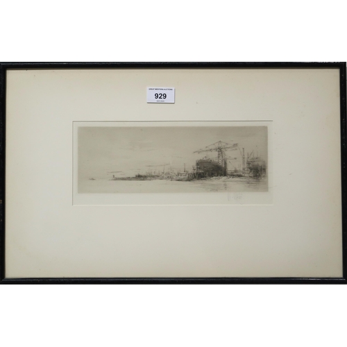 929 - WILLIAM WALCOT RBA RE (BRITISH 1874-1943) THE CLYDE Etching, signed lower right, 11 x 27cm... 