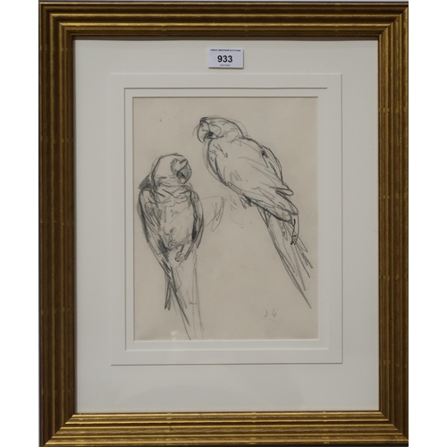 933 - IN THE STYLE OF JOSEPH CRAWHALL RSW (SCOTTISH 1861-1913) PARROTS Pencil on paper, signed l... 