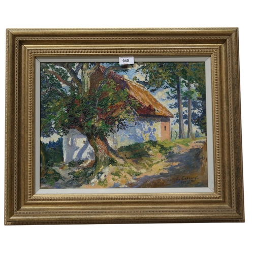 940 - EUGÈNE CALBERG (BELGIAN 1887-1944) LITTLE WHITE COTTAGE IN THE WOODS Oil on board, ... 